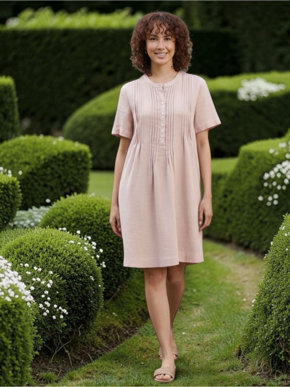 QUINCE 100% EUROPEAN LINEN SHORT SLEEVE MINI SWING DRESS SZ L IN PALE PINK - Picture 6 of 7